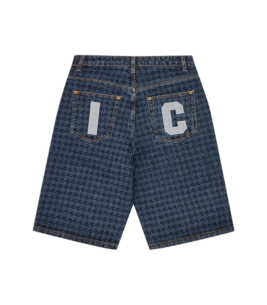 HOUNDSTOOTH RUNNING DOG JORTS - INDIGO