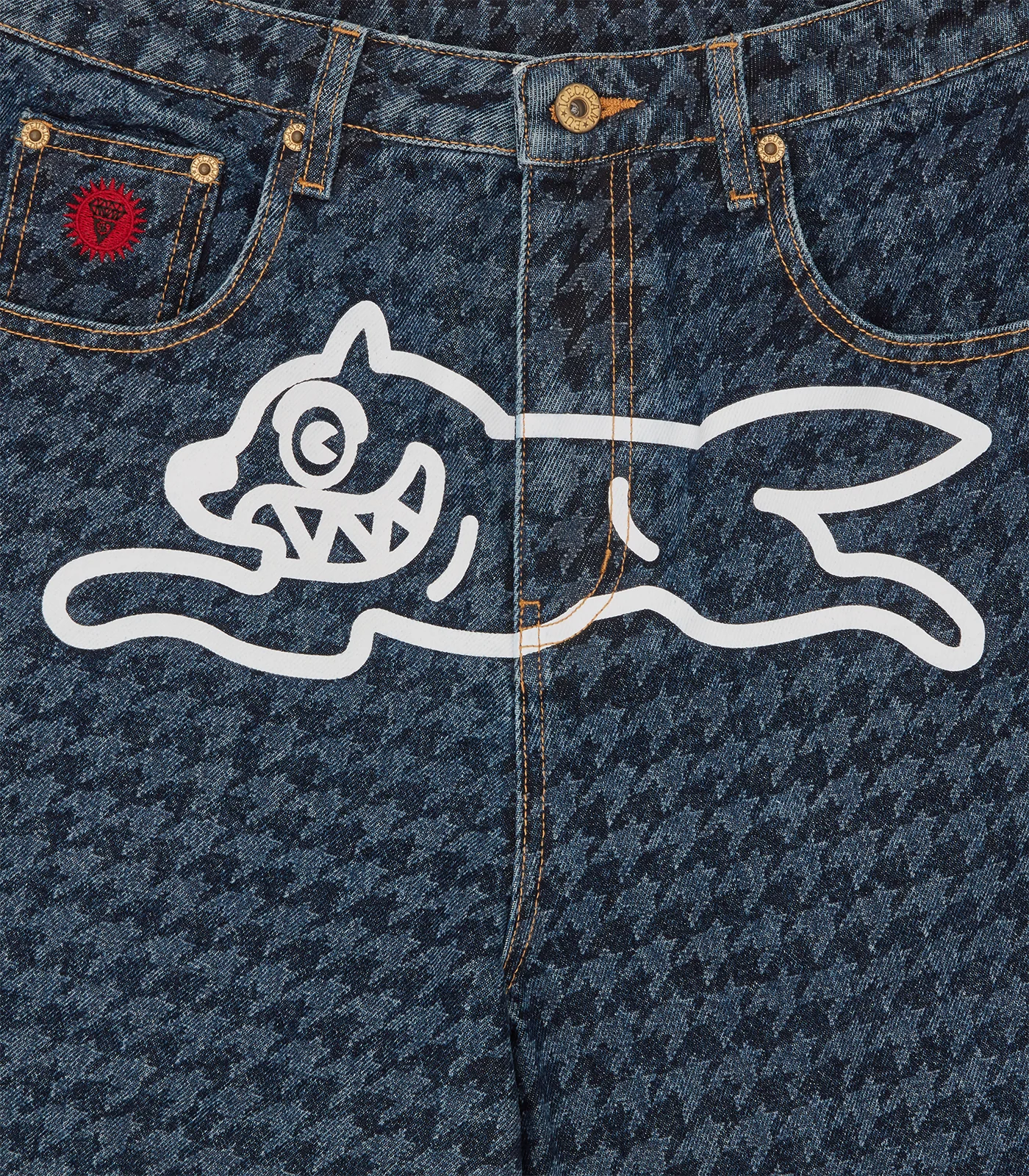 HOUNDSTOOTH RUNNING DOG JORTS - INDIGO