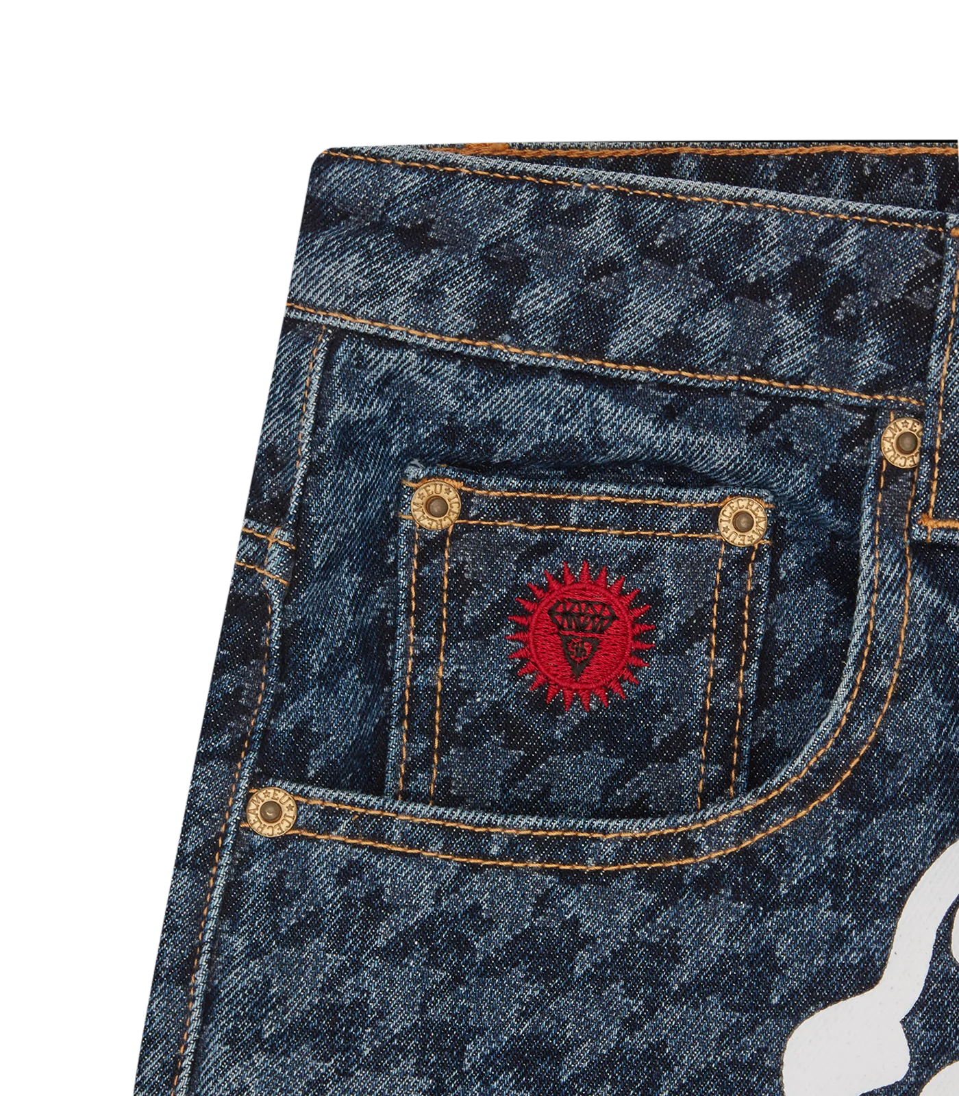 HOUNDSTOOTH RUNNING DOG JORTS - INDIGO