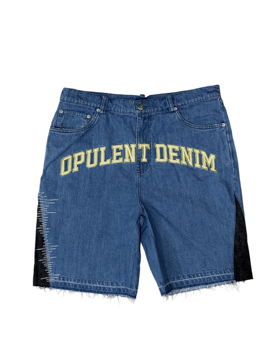 Opulent Denim Front Embroidered  Short - Washed Blue