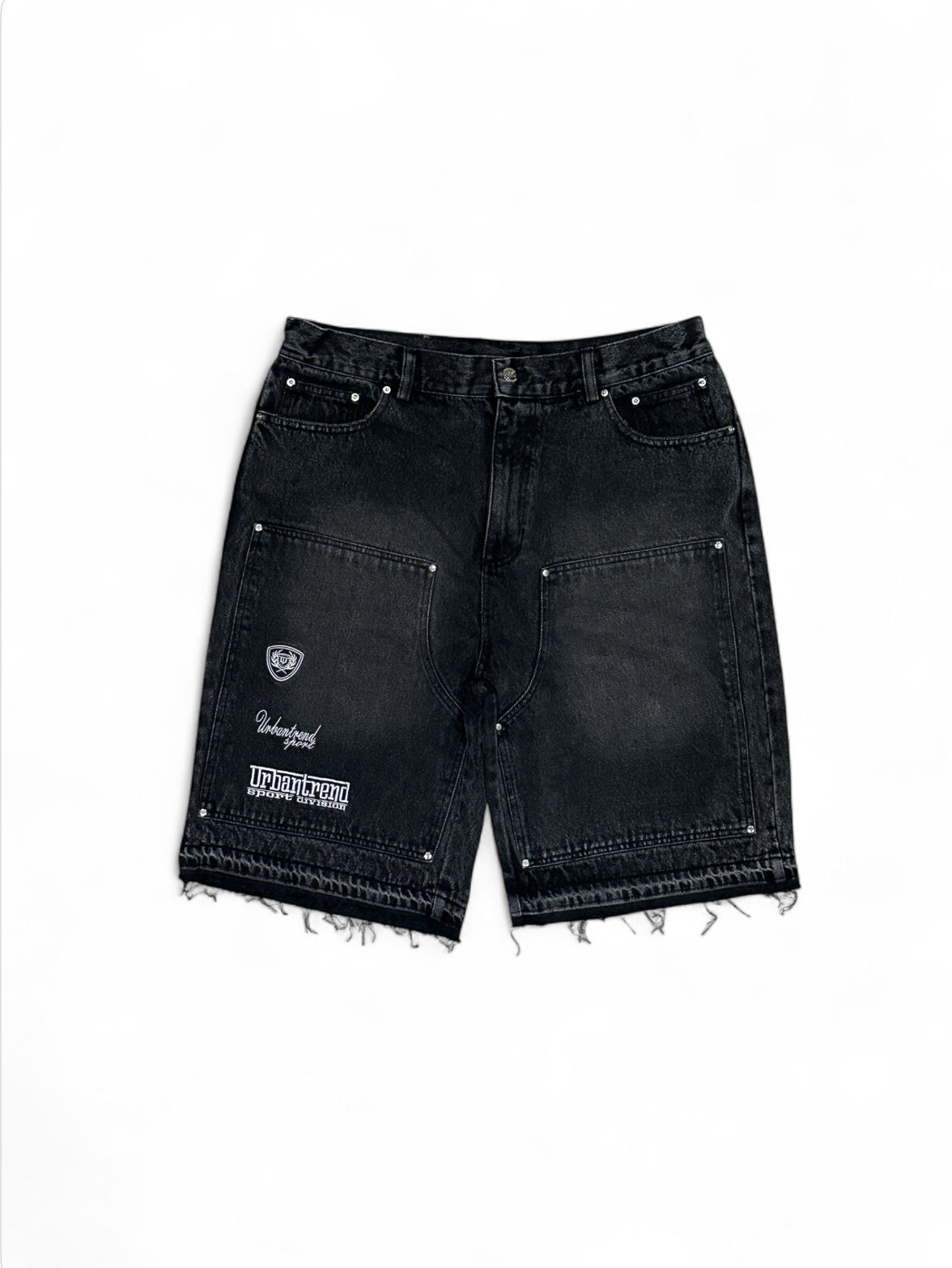 Embroidery Logo Distressed Denim Short