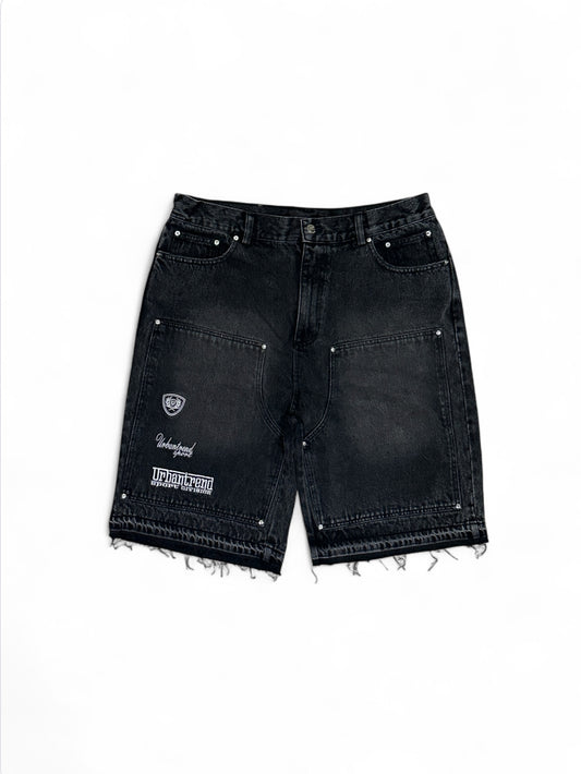 Embroidery Logo Distressed Denim Short