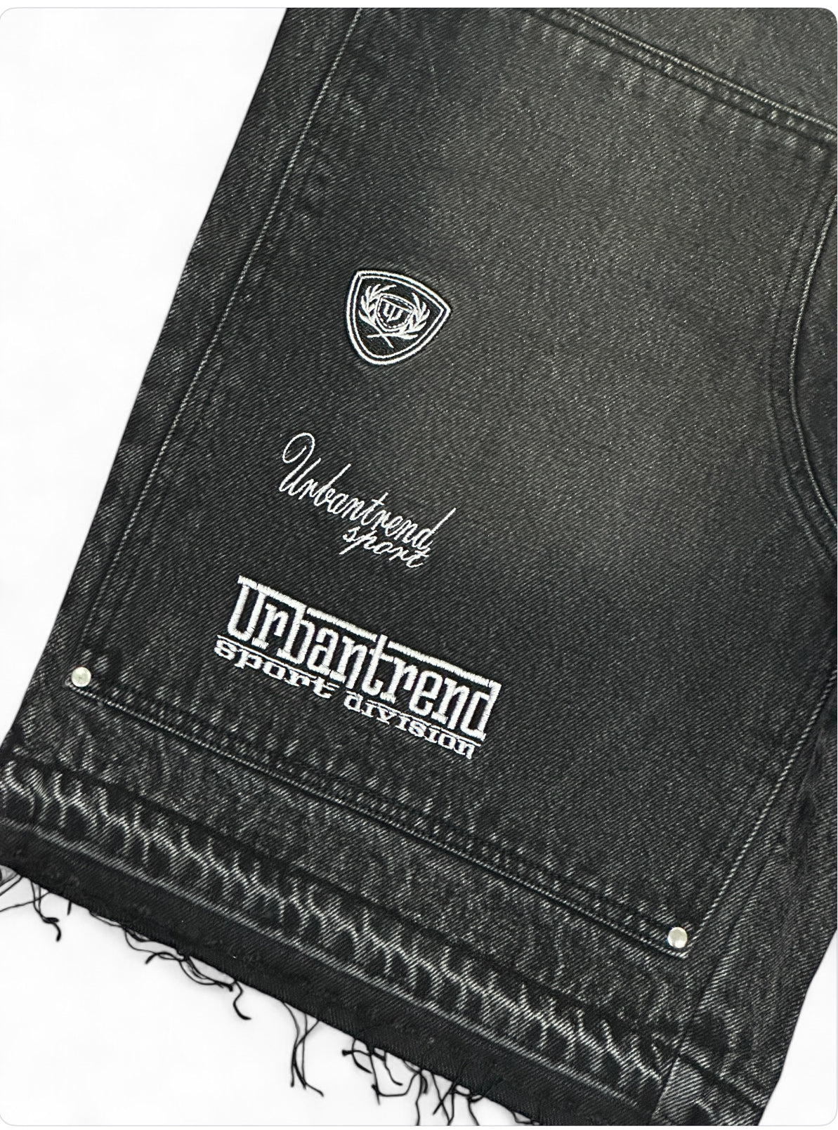 Embroidery Logo Distressed Denim Short