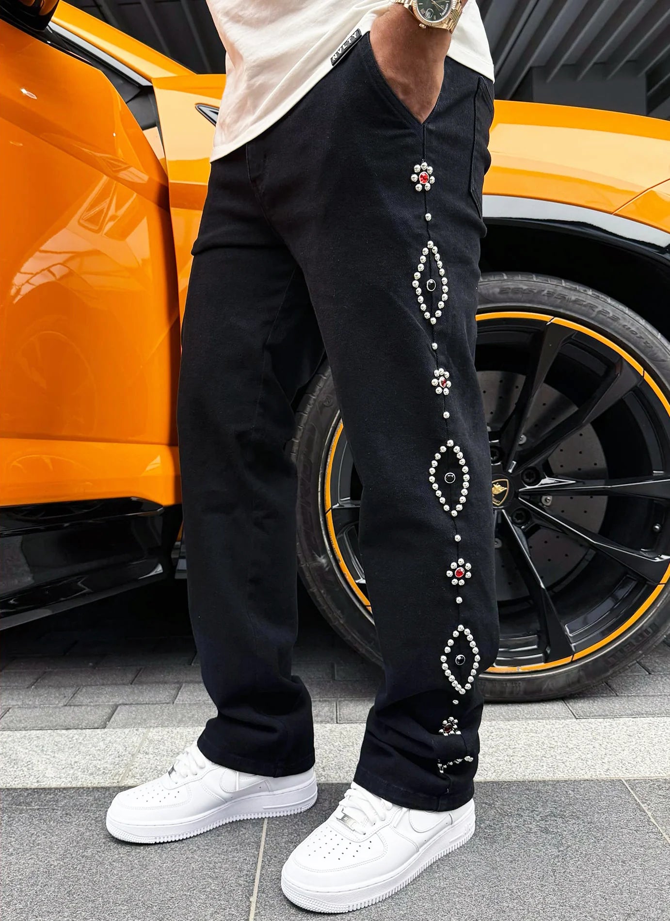 Vintage Studded Jeans - Black