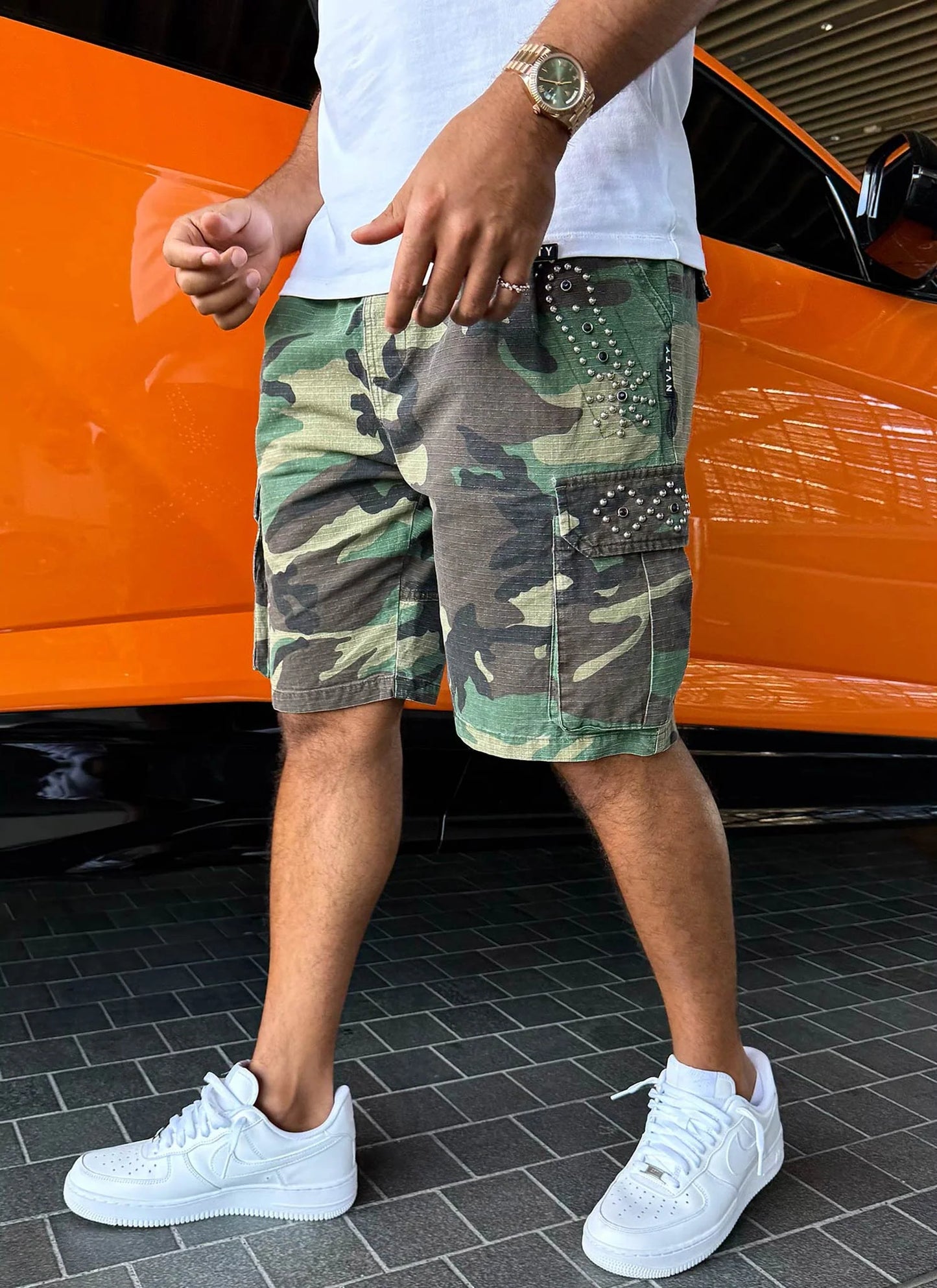 Vintage Studded Cargo Shorts - Camo