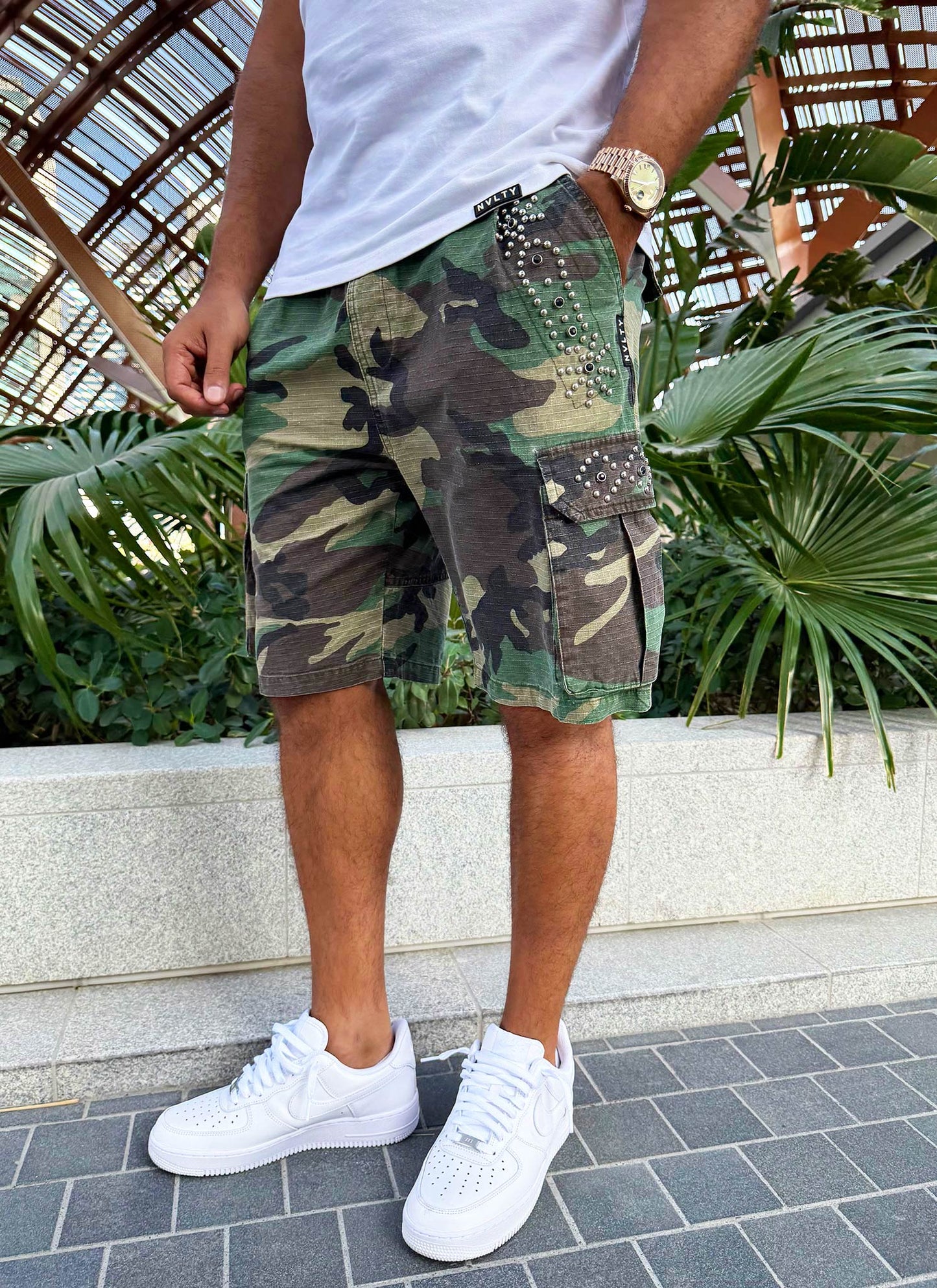 Vintage Studded Cargo Shorts - Camo