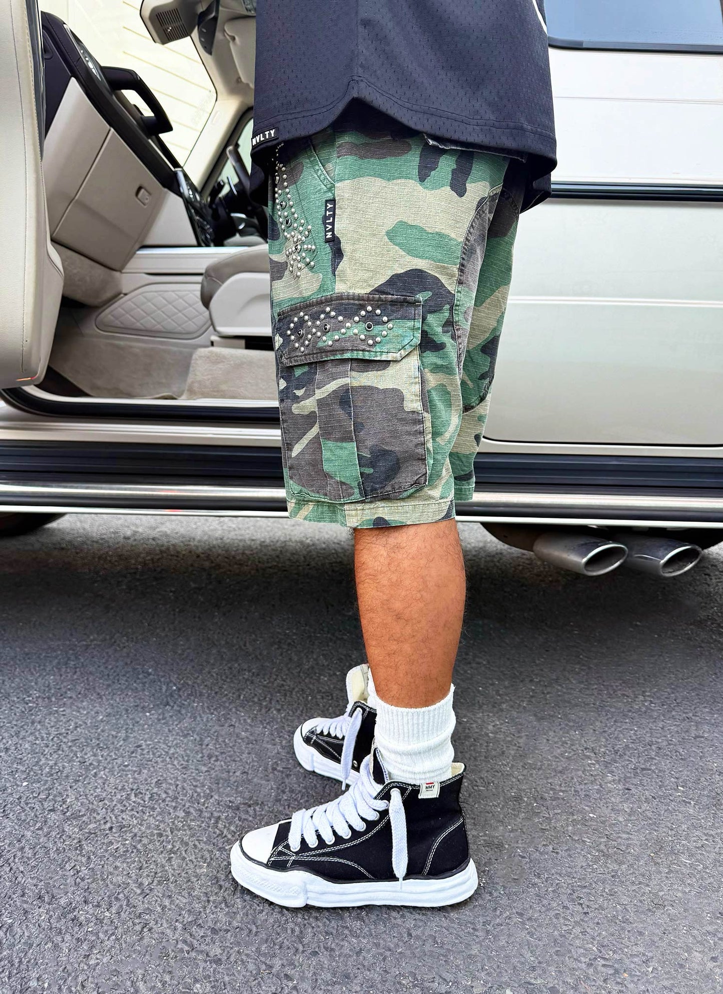Vintage Studded Cargo Shorts - Camo