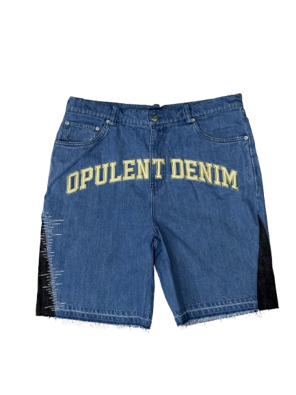 Opulent Denim Front Embroidered  Short - Washed Blue