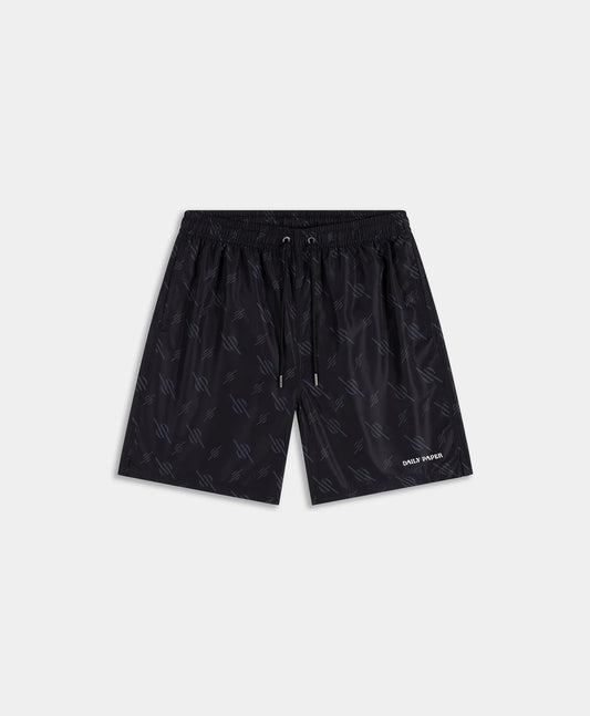 Black Irregular Monogram Swim Shorts