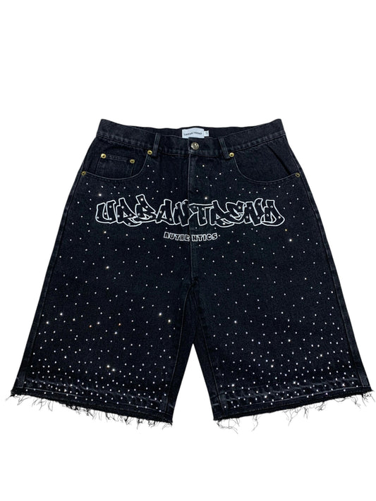 Rhinestone Denim Slim Waist Short