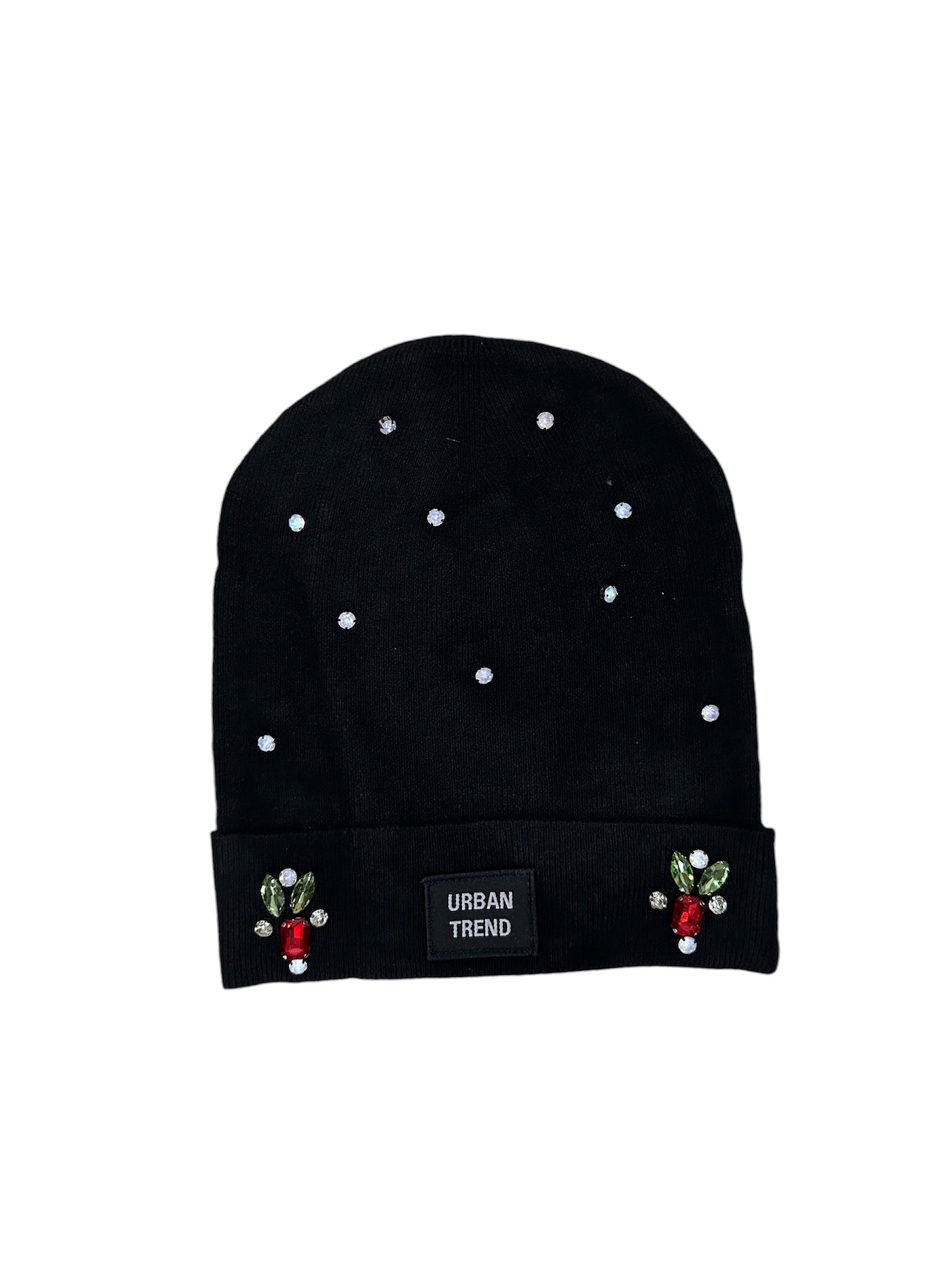 Embroidery Logo With Rhinestone Beanie - Black