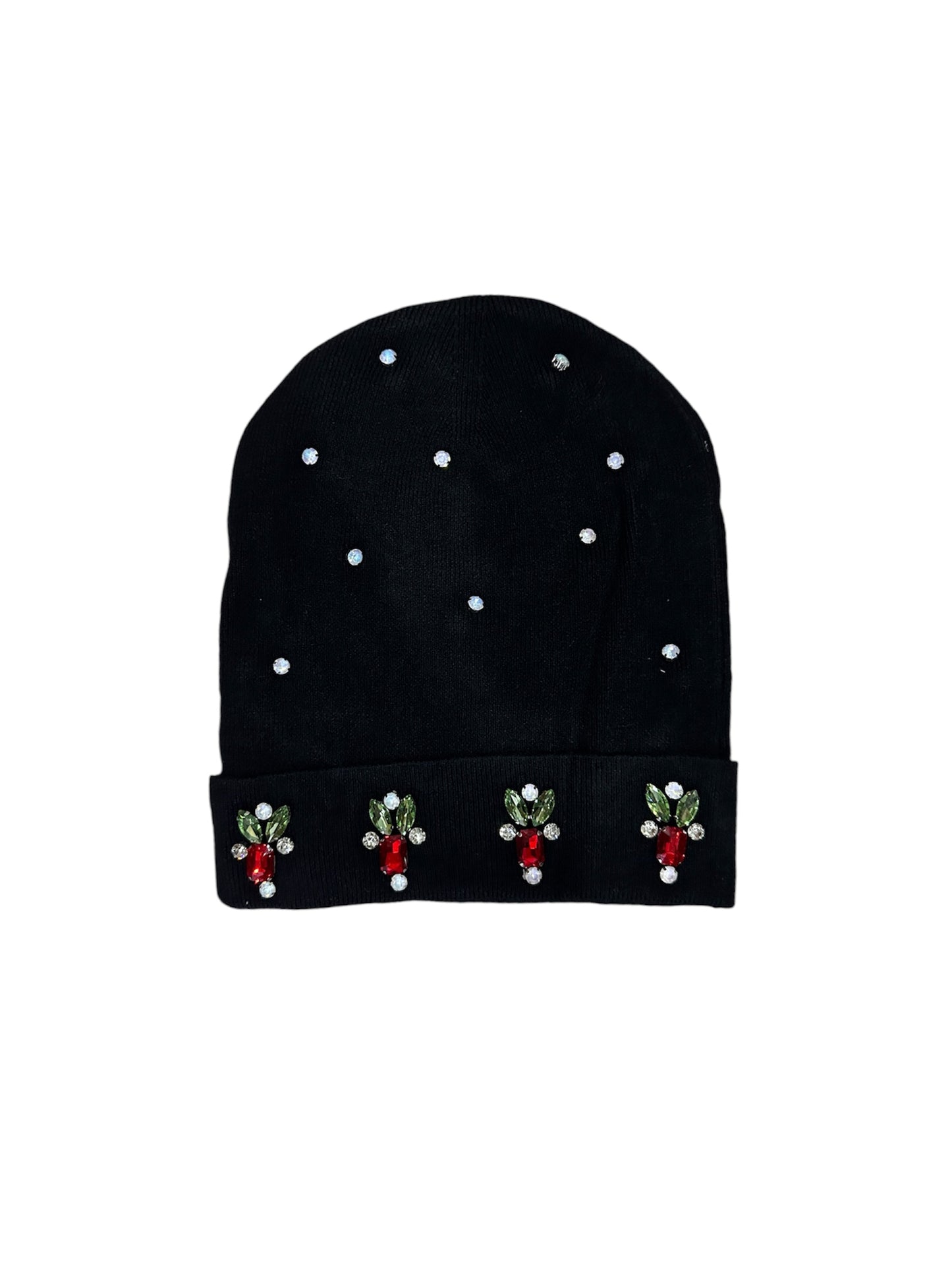 Embroidery Logo With Rhinestone Beanie - Black