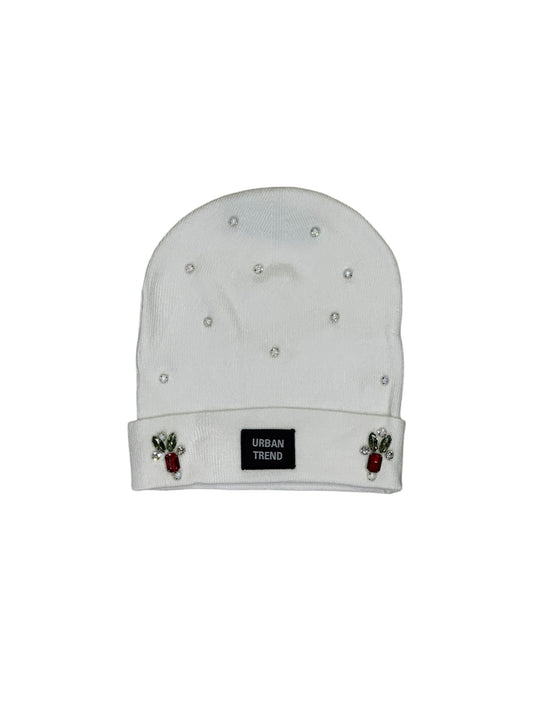 Embroidery Logo With Rhinestone Beanie - White