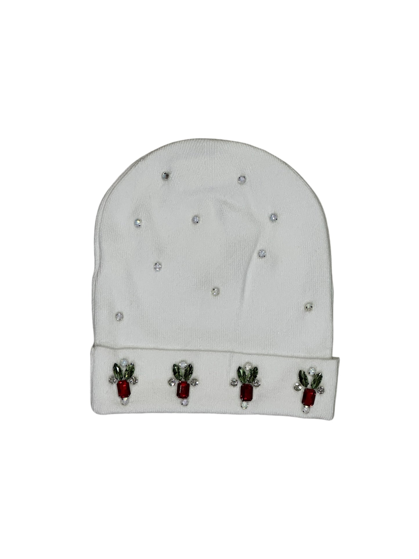 Embroidery Logo With Rhinestone Beanie - White