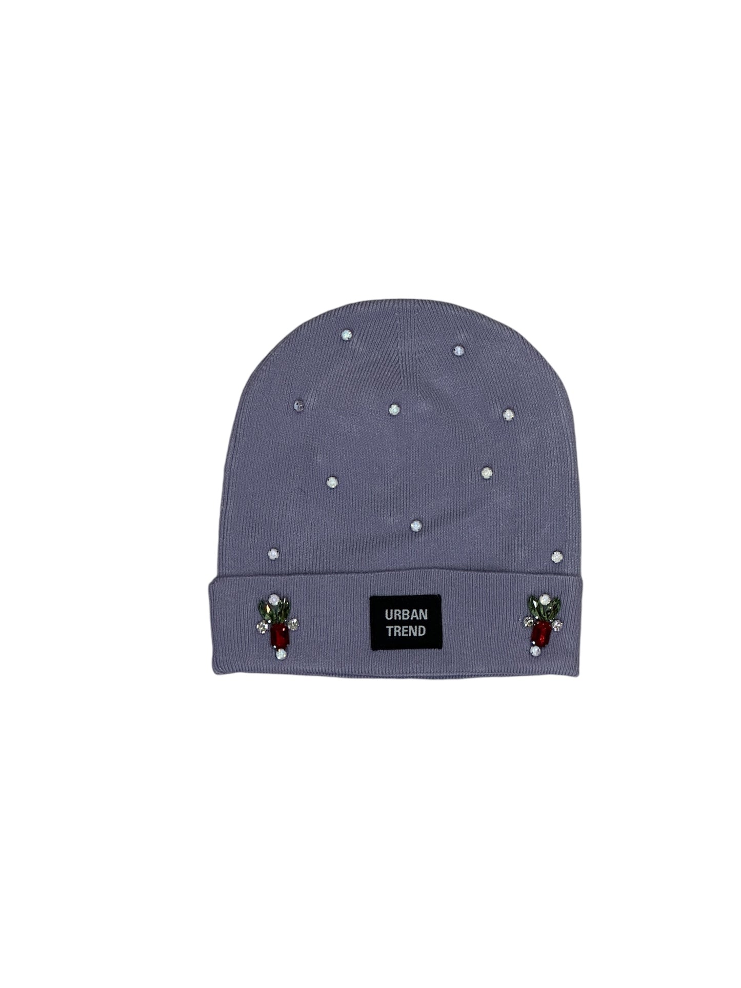 Embroidery Logo With Rhinestone Beanie - Grey