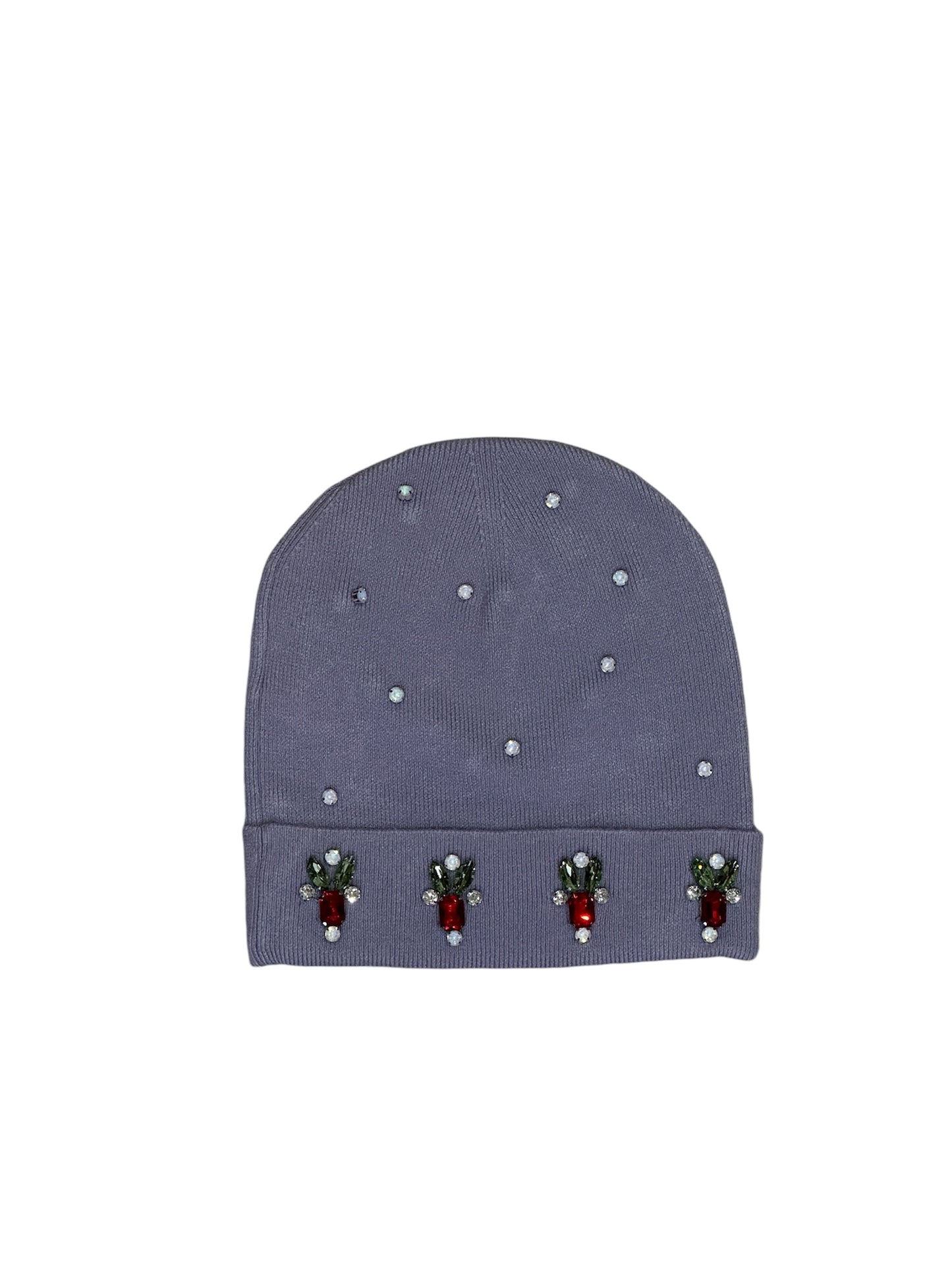 Embroidery Logo With Rhinestone Beanie - Grey