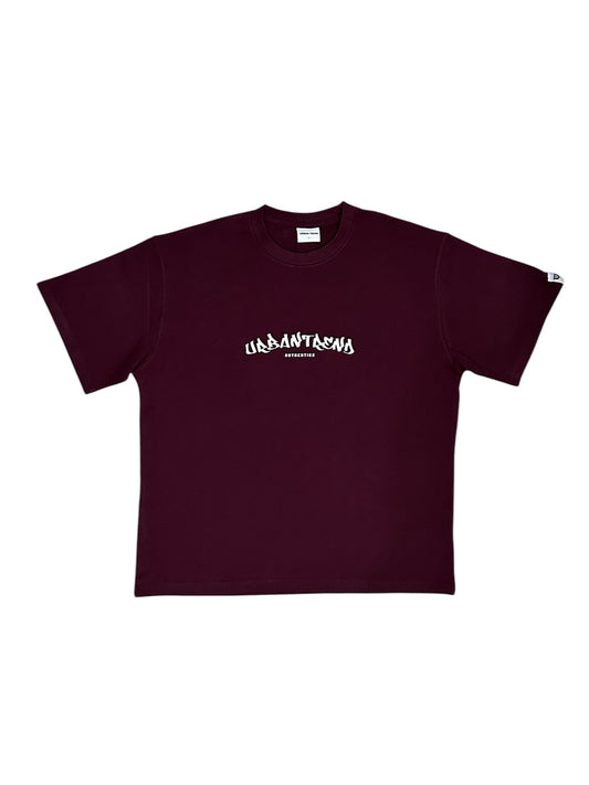 Graffiti Puff Logo Print T-Shirt - Burgundy