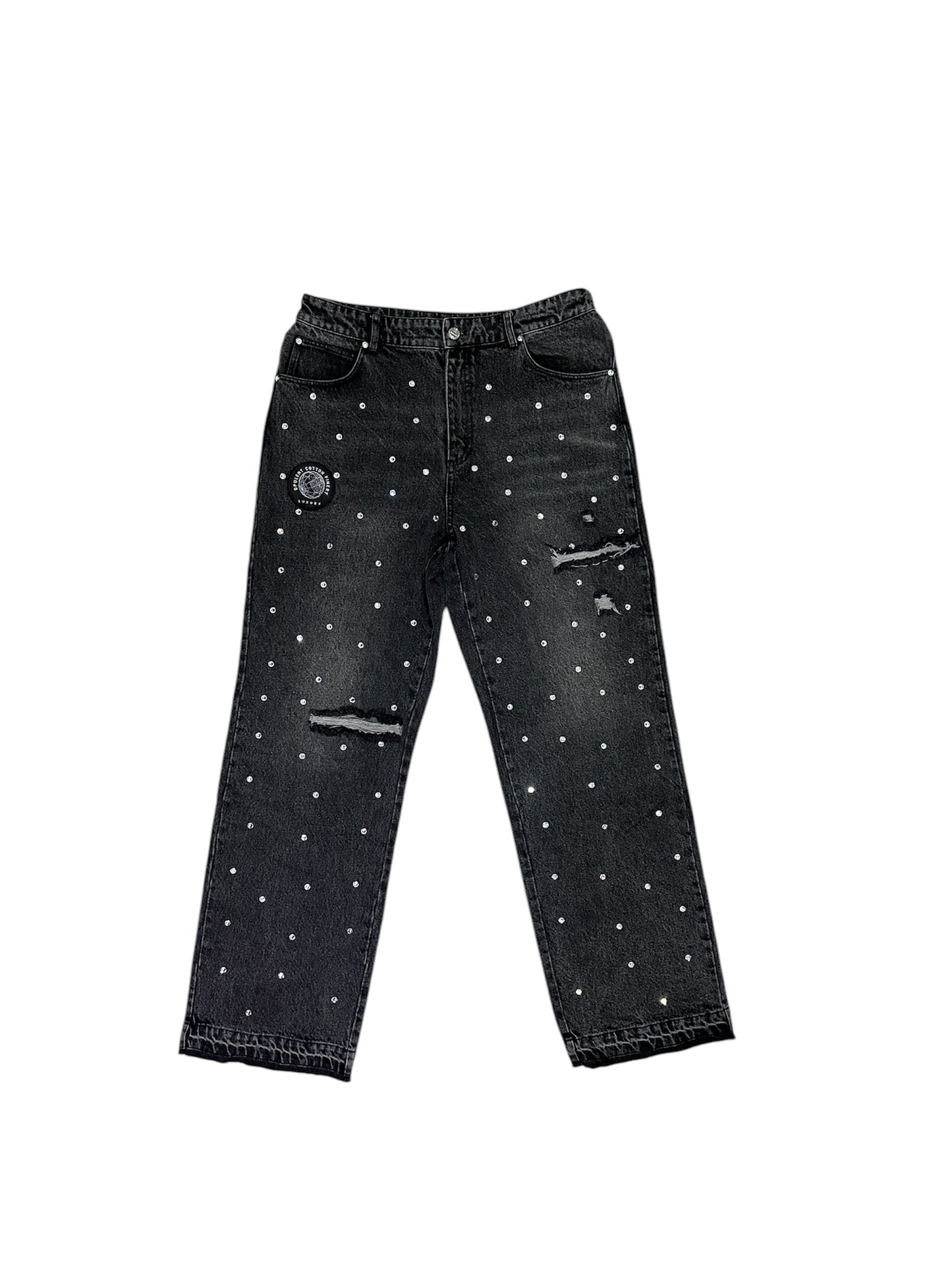 Flare Baggy Rhinestone Denim - Black