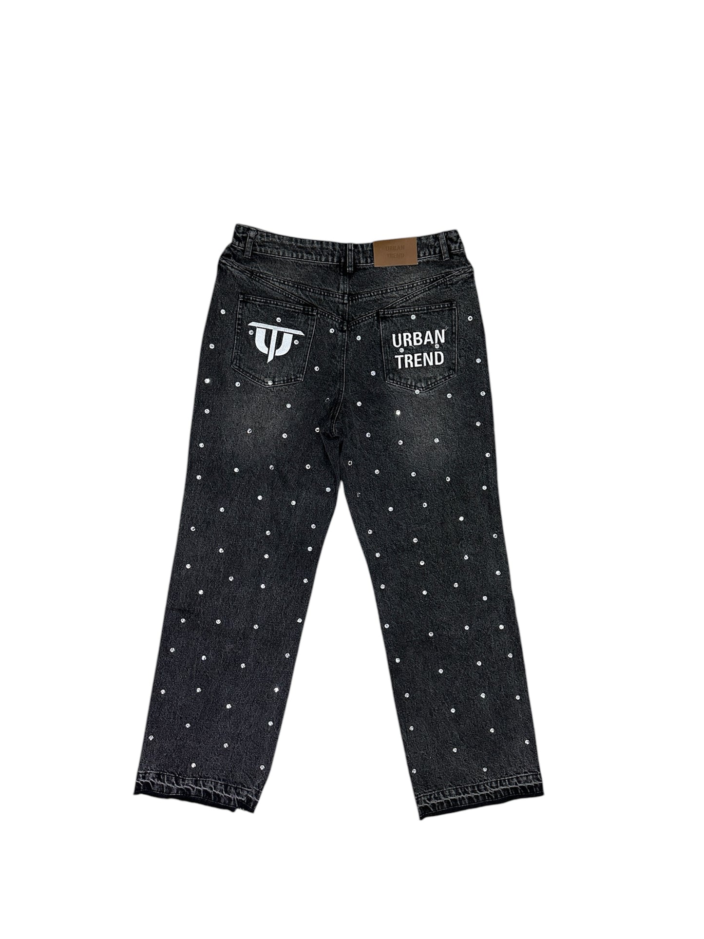 Flare Baggy Rhinestone Denim - Black