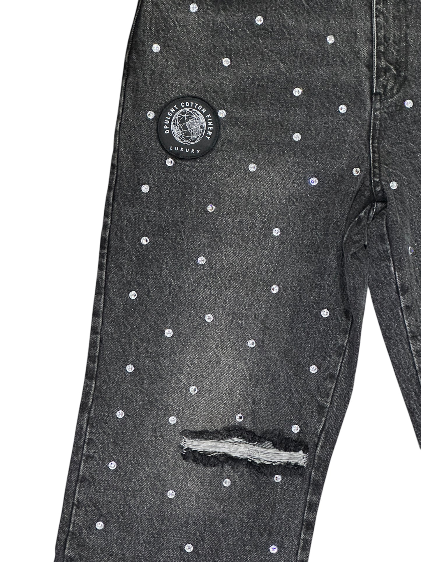 Flare Baggy Rhinestone Denim - Black