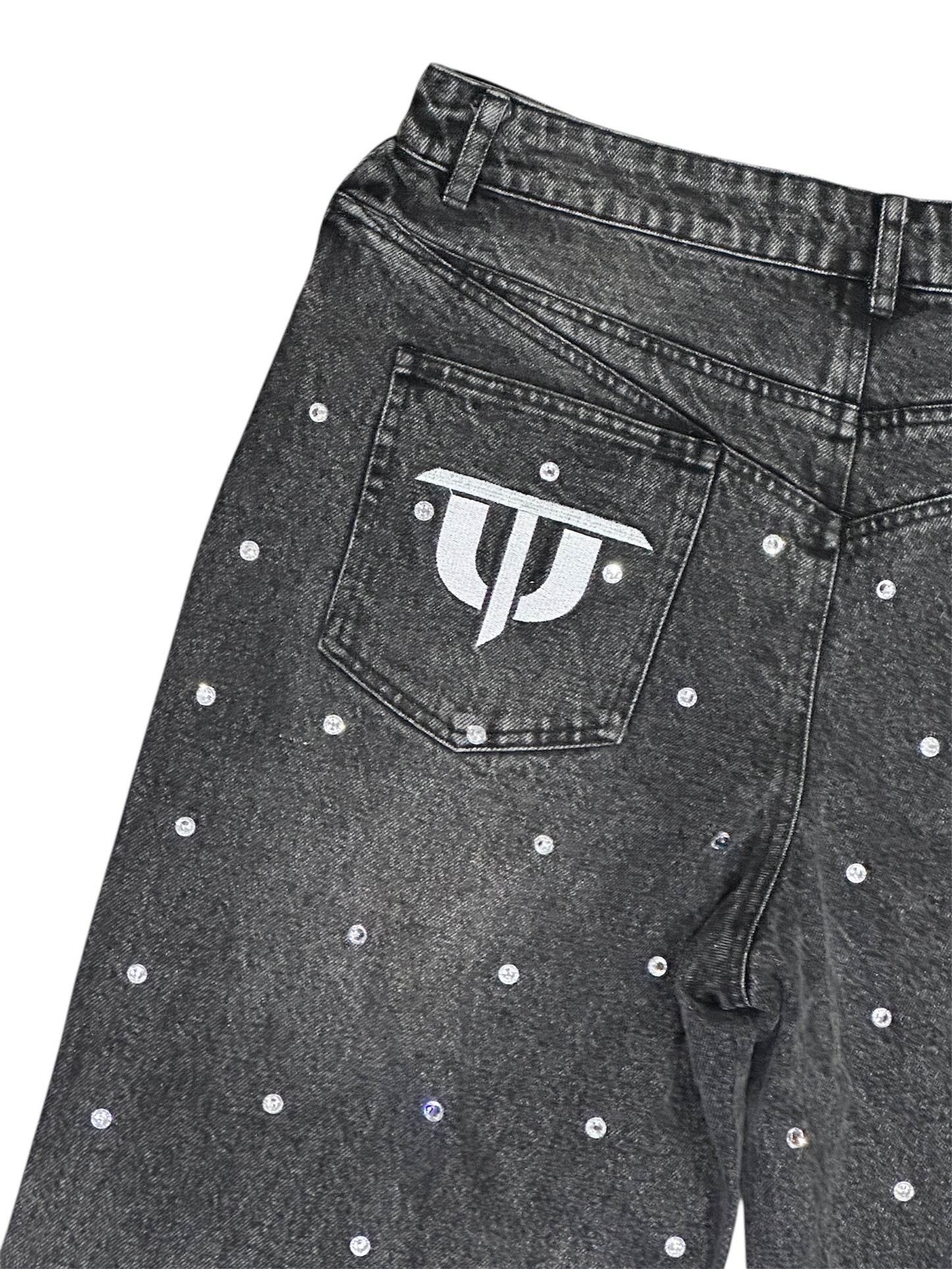 Flare Baggy Rhinestone Denim - Black