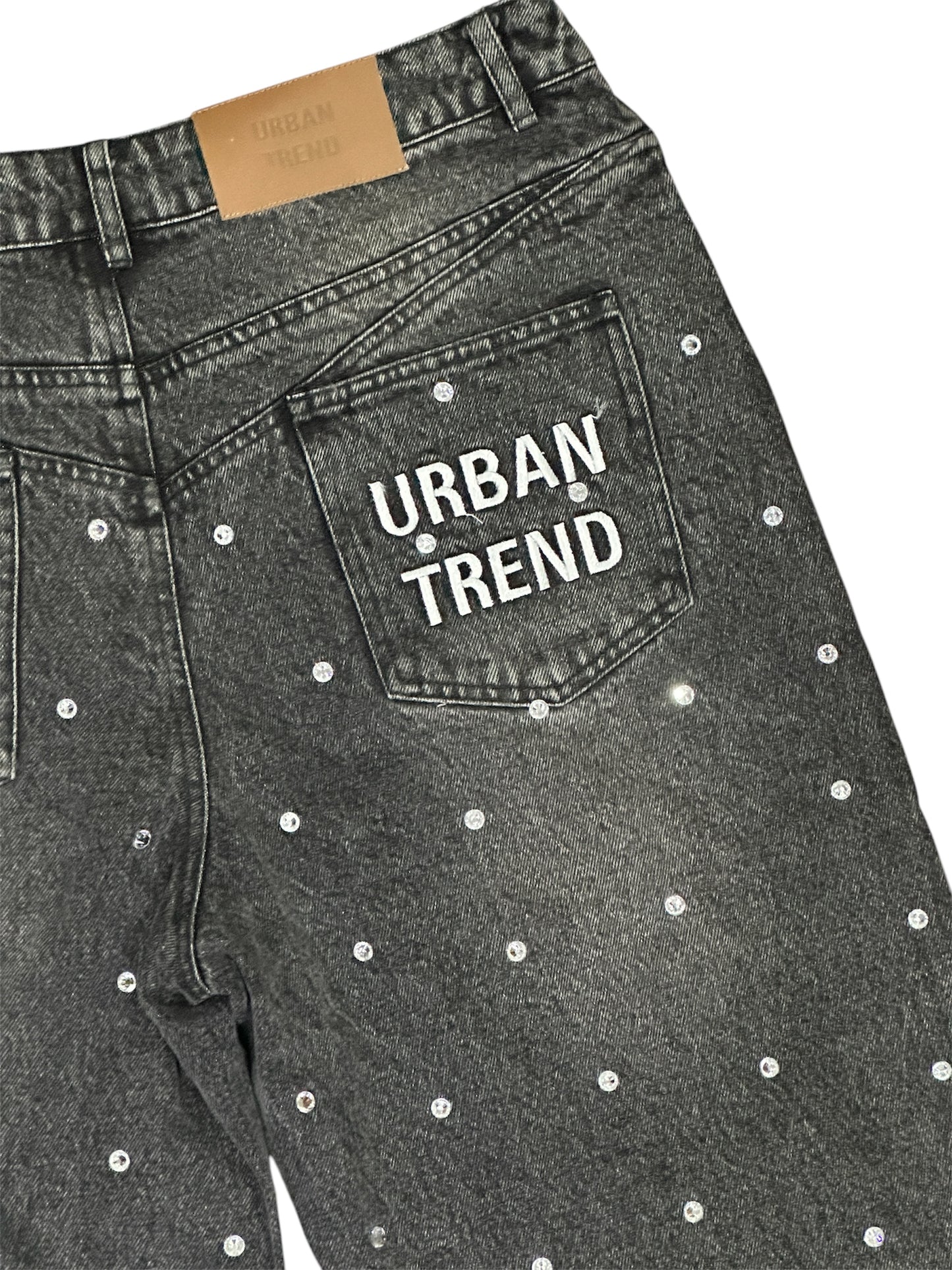 Flare Baggy Rhinestone Denim - Black