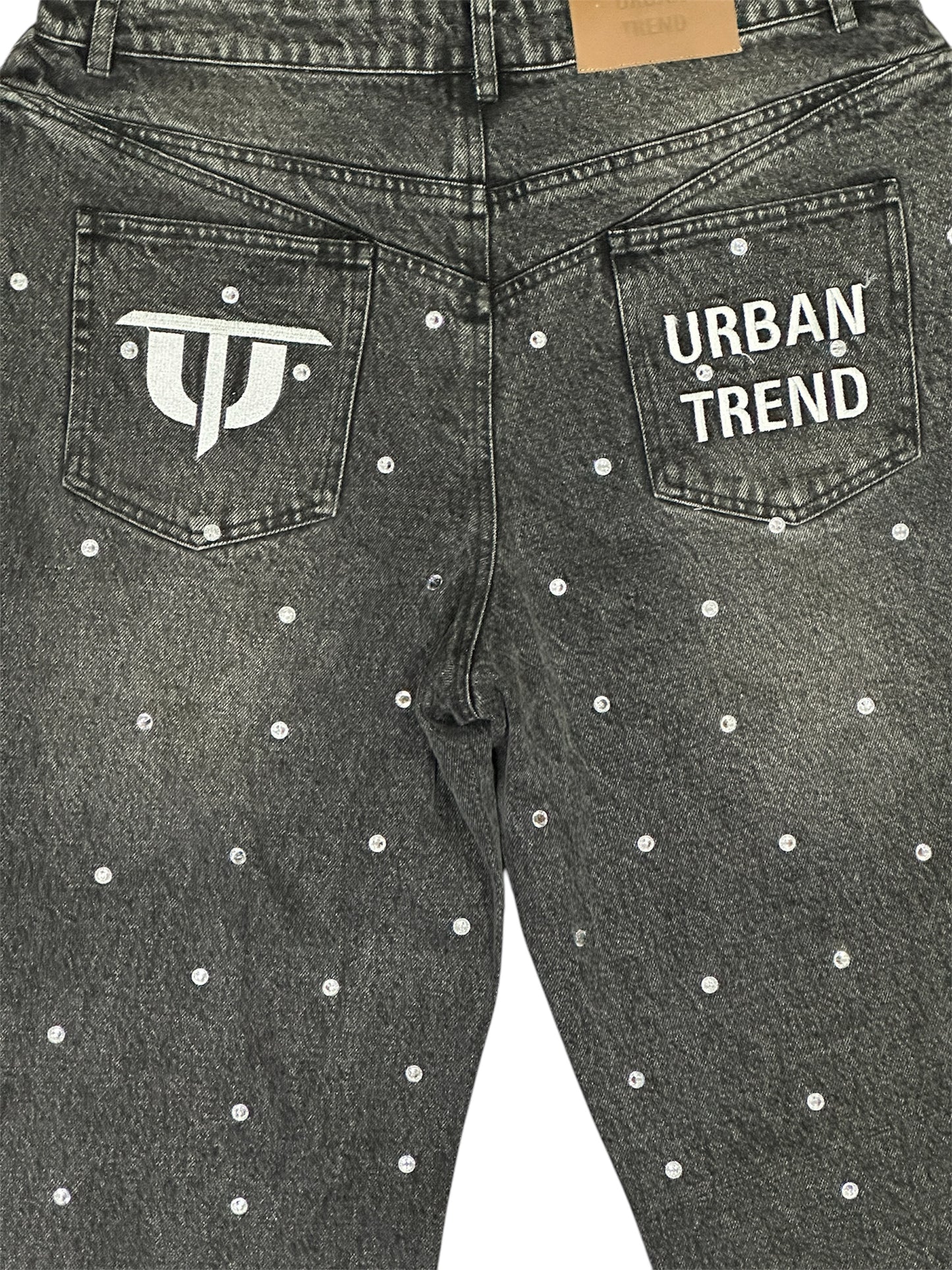 Flare Baggy Rhinestone Denim - Black