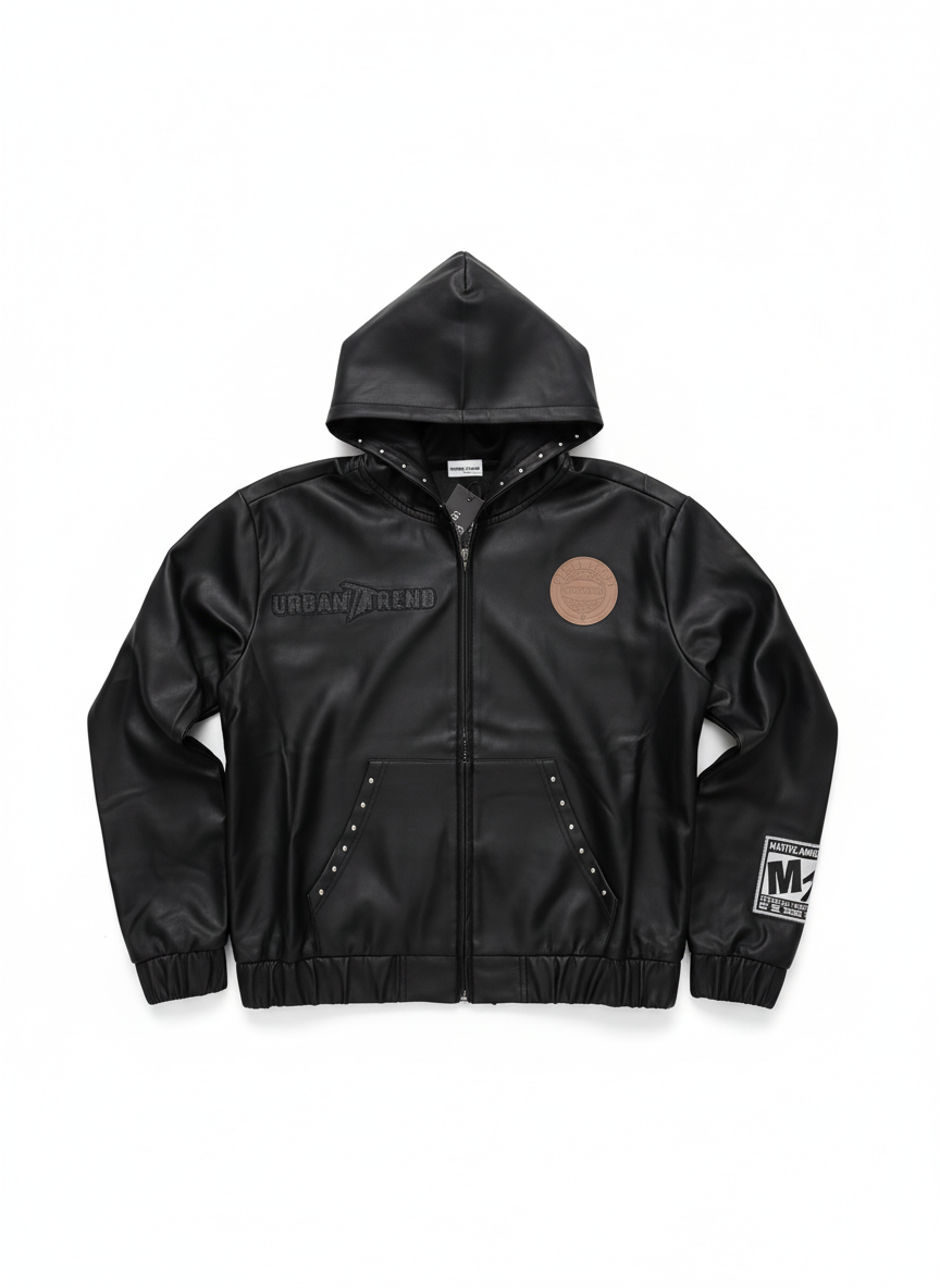 Élite Noir PU Hooded Jacket