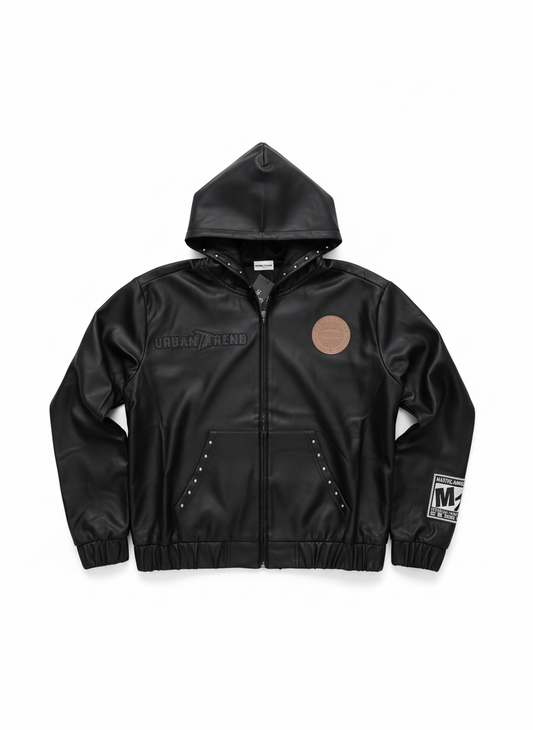 Élite Noir PU Hooded Jacket