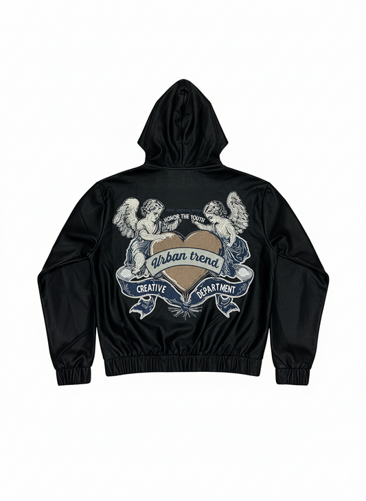 Élite Noir PU Hooded Jacket