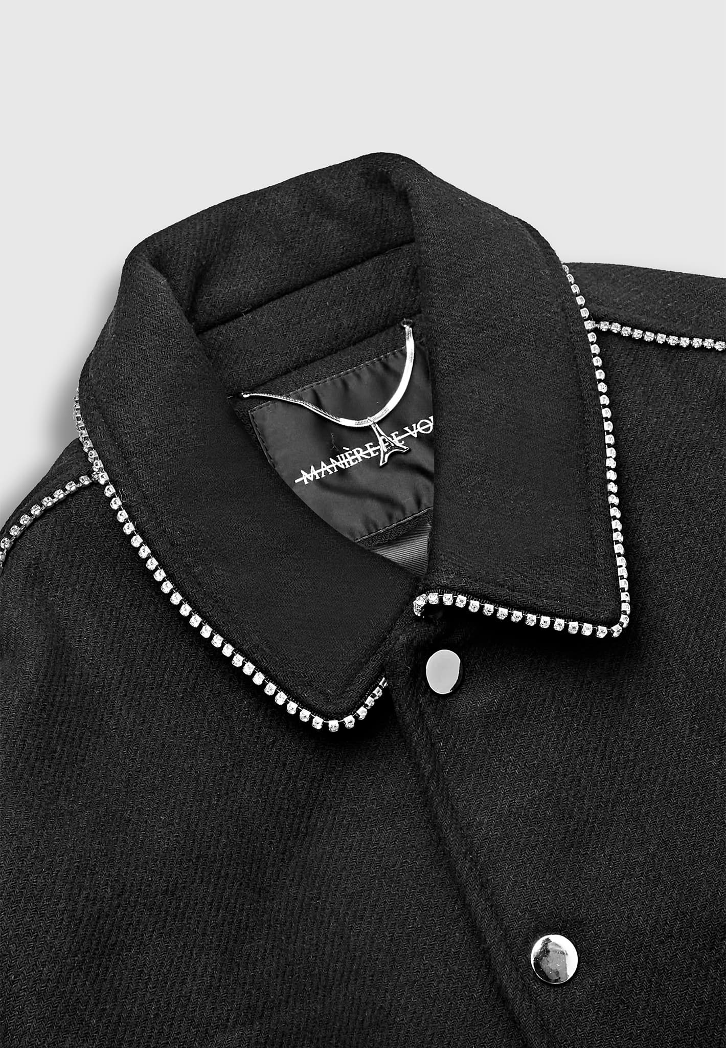 RHINESTONE WOOL BLEND VARSITY JACKET - BLACK