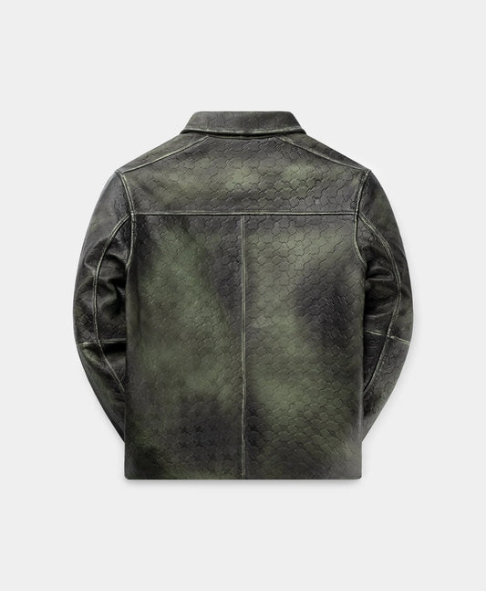 Cardamom Green Silence Monogram Leather Jacket