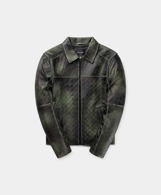 Cardamom Green Silence Monogram Leather Jacket