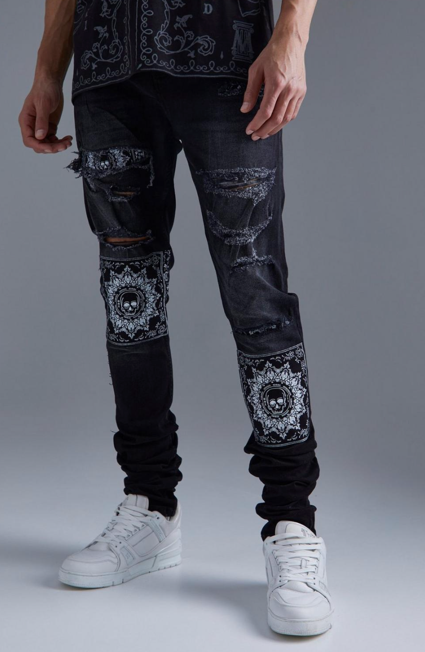 TALL SKINNY STACKED RIP & REPAIR BANDANA JEANS