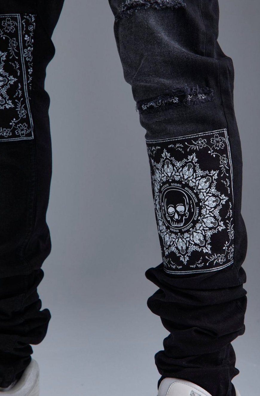 TALL SKINNY STACKED RIP & REPAIR BANDANA JEANS