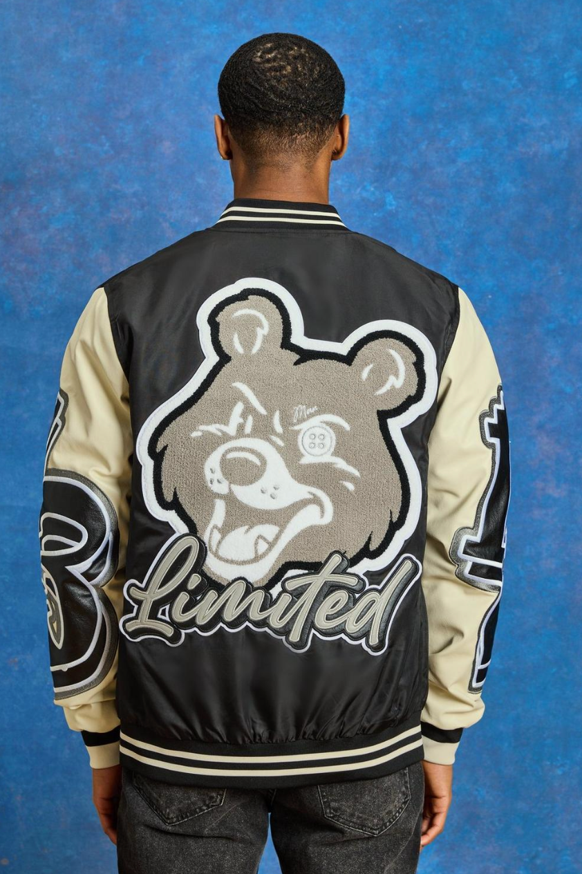 REGULAR NYLON AND PU TEDDY BADGE VARSITY