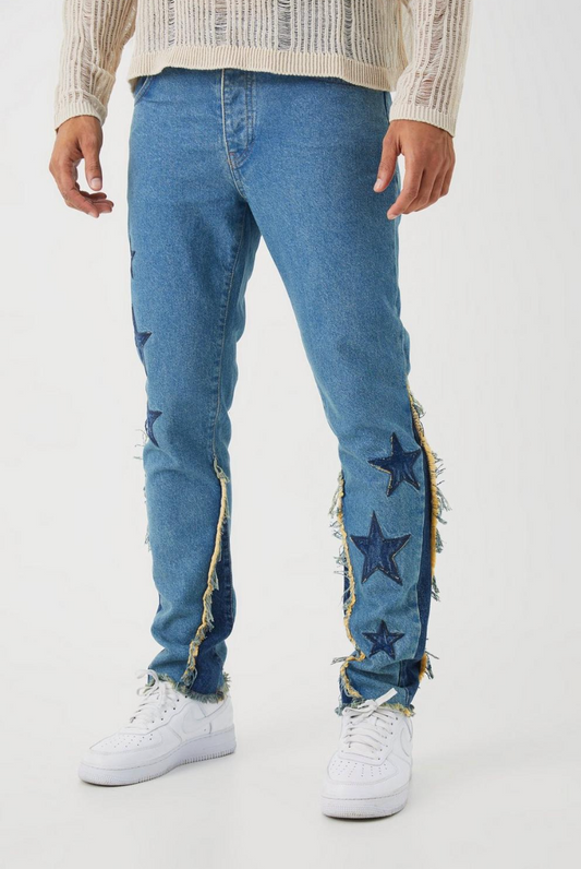 SLIM RIGID STAR APPLIQUE GUSSET JEANS