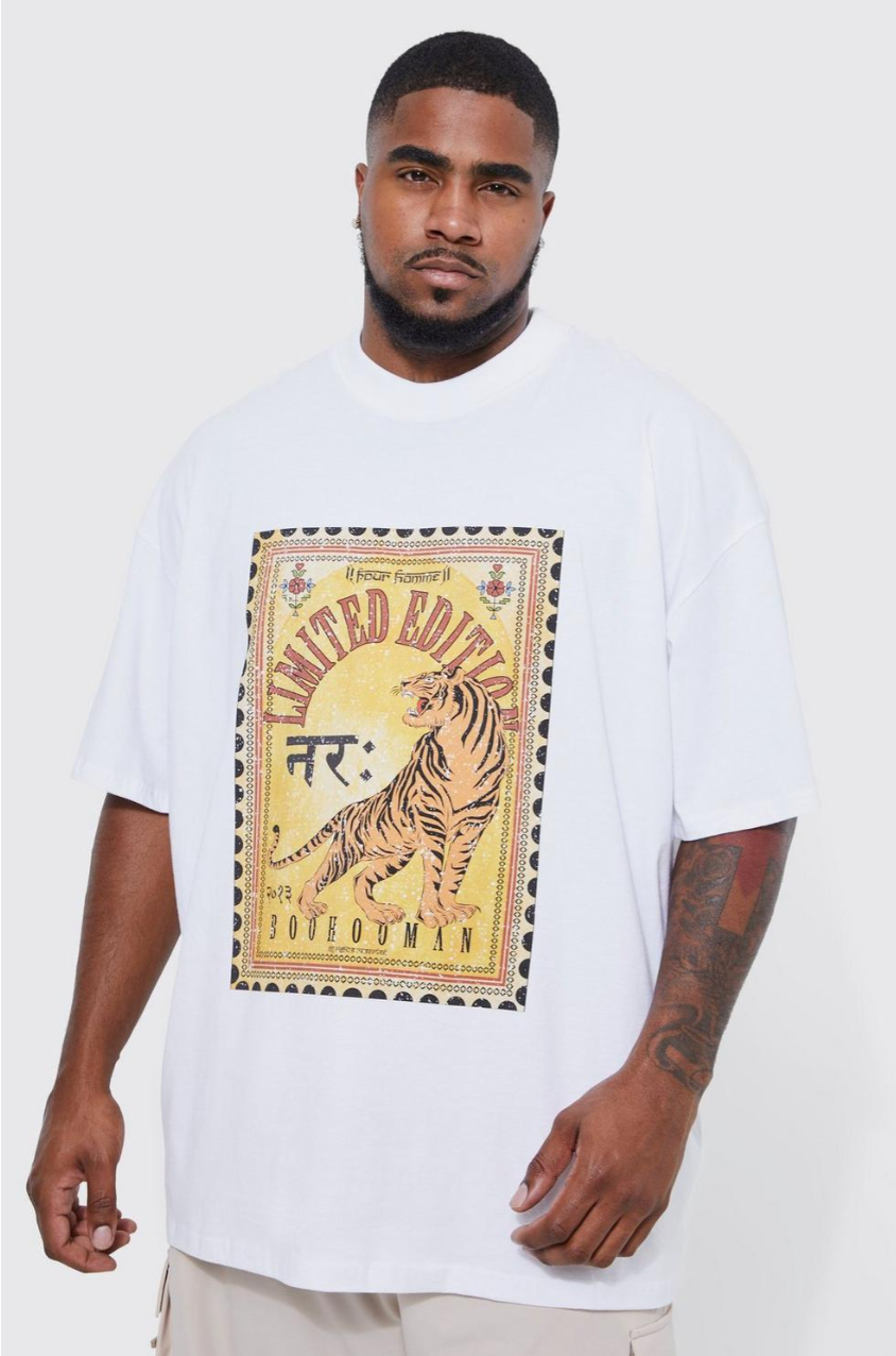 PLUS OVERSIZED HEAVYWEIGHT TIGER PRINT T-SHIRT