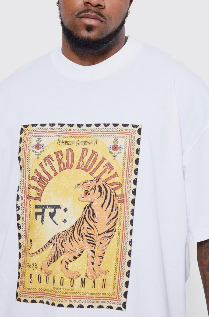 PLUS OVERSIZED HEAVYWEIGHT TIGER PRINT T-SHIRT