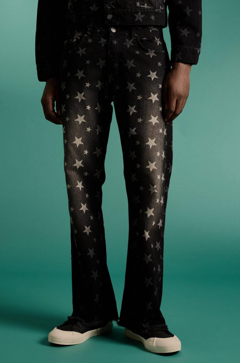 RELAXED RIGID FLARE ALL OVER STAR PRINT JEANS