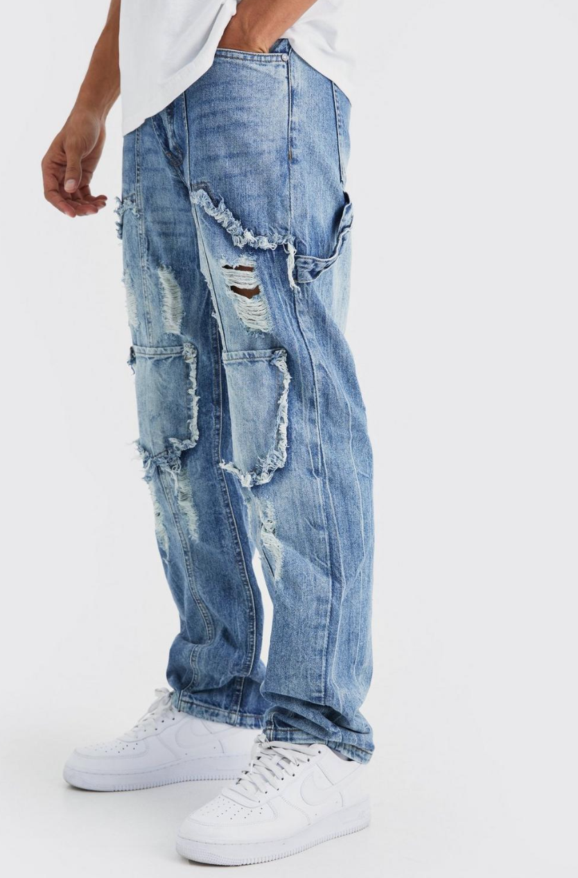 RELAXED RIGID RIPPED CARPENTER CARGO JEAN