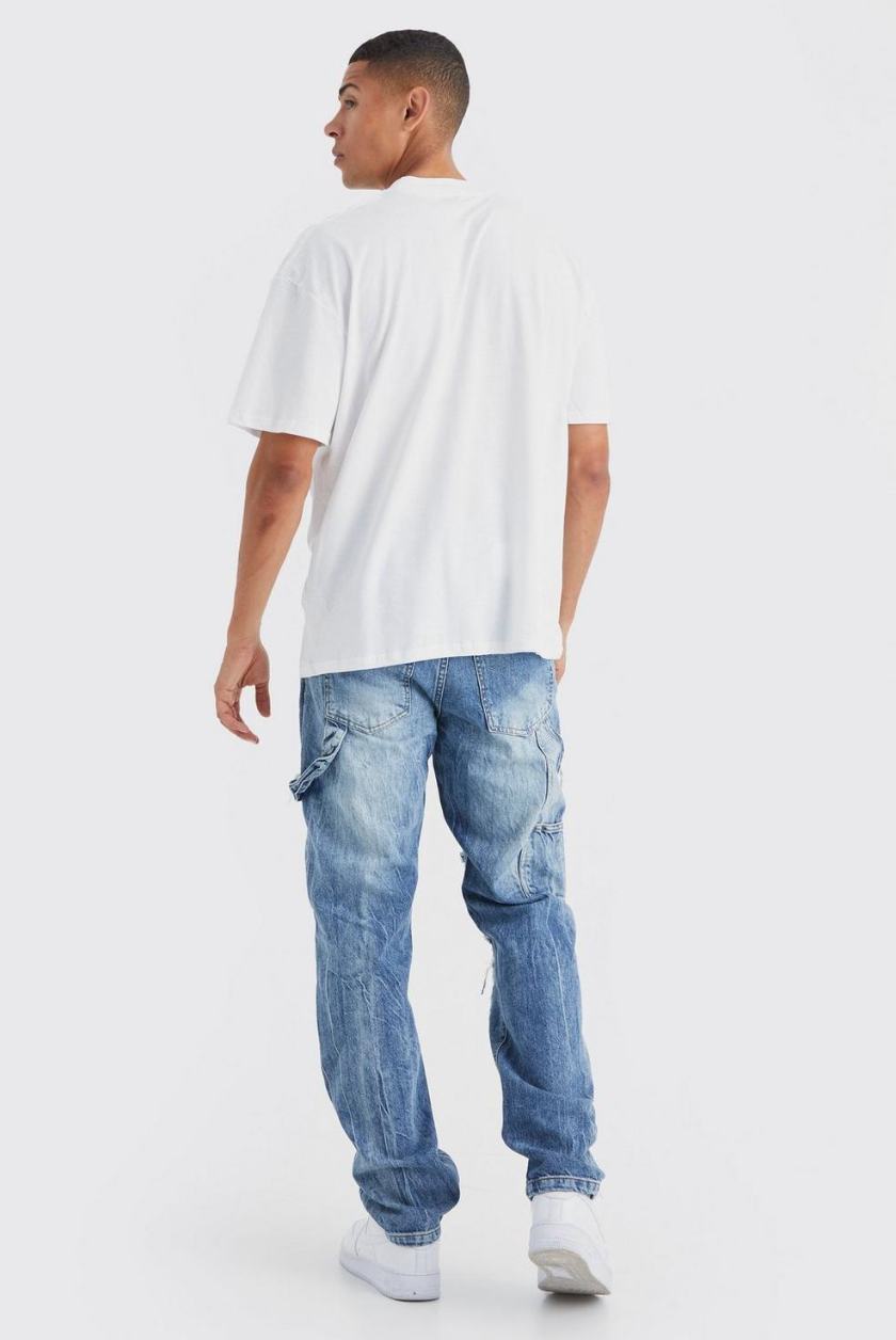 RELAXED RIGID RIPPED CARPENTER CARGO JEAN