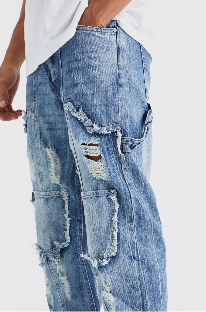 RELAXED RIGID RIPPED CARPENTER CARGO JEAN