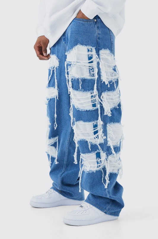 BAGGY RIGID JEAN WITH JERSEY SWEATPANTS UNDERLAY