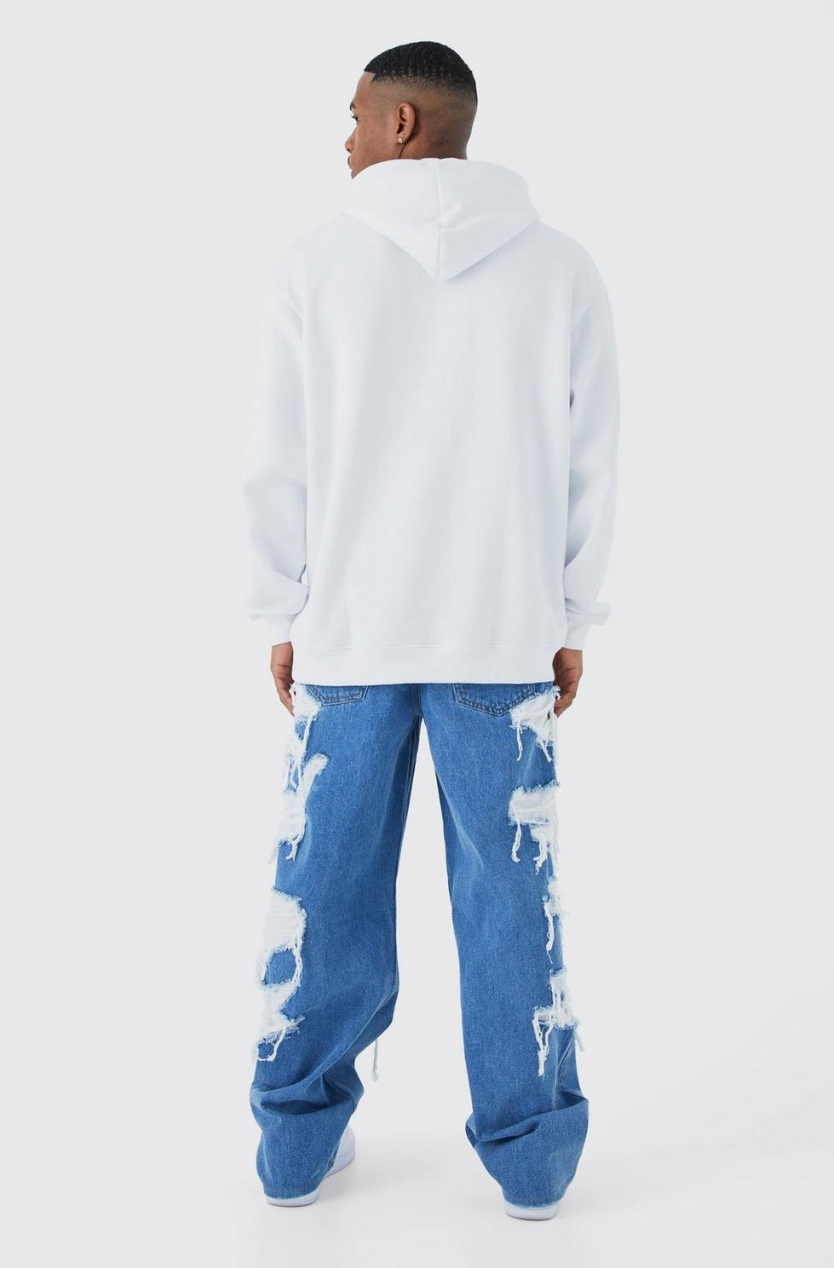 BAGGY RIGID JEAN WITH JERSEY SWEATPANTS UNDERLAY