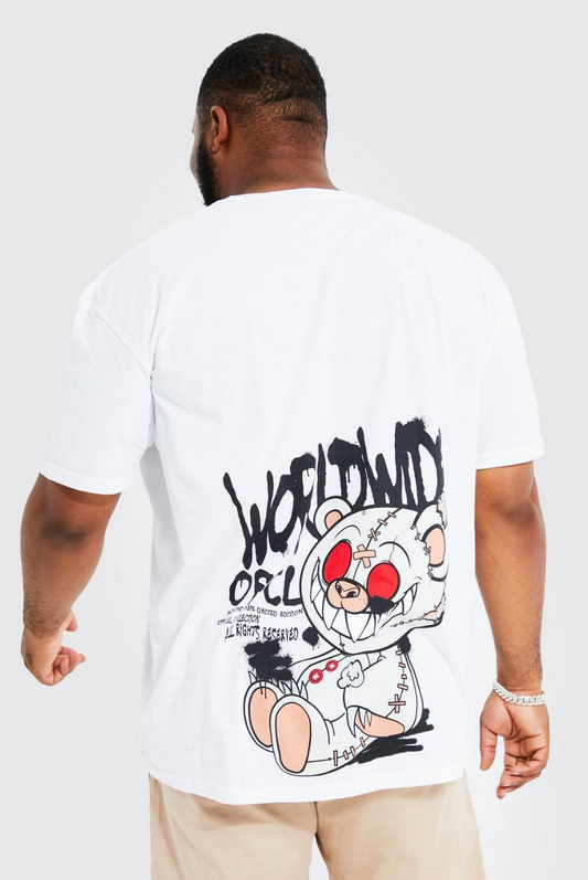 PLUS OVERSIZED GRAFFITI TEDDY BACK T-SHIRT