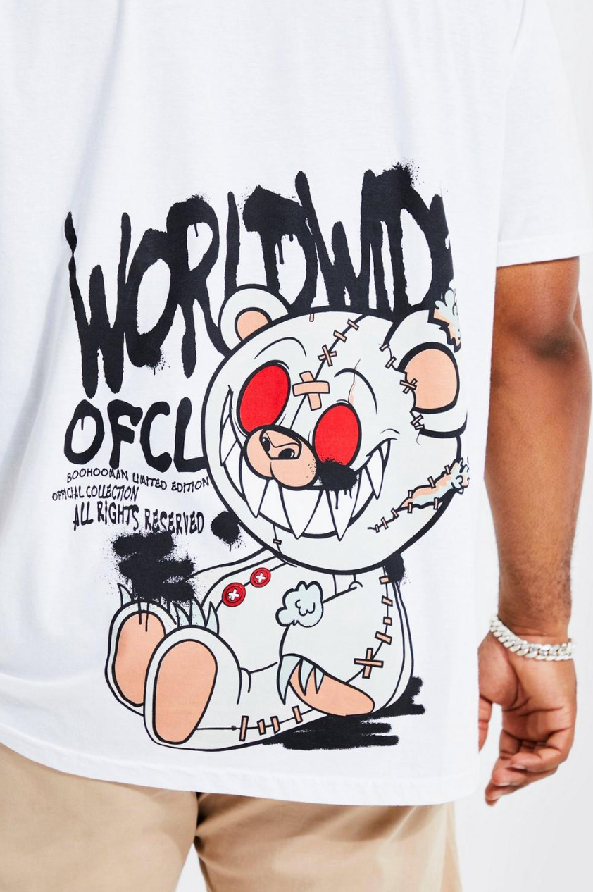 PLUS OVERSIZED GRAFFITI TEDDY BACK T-SHIRT