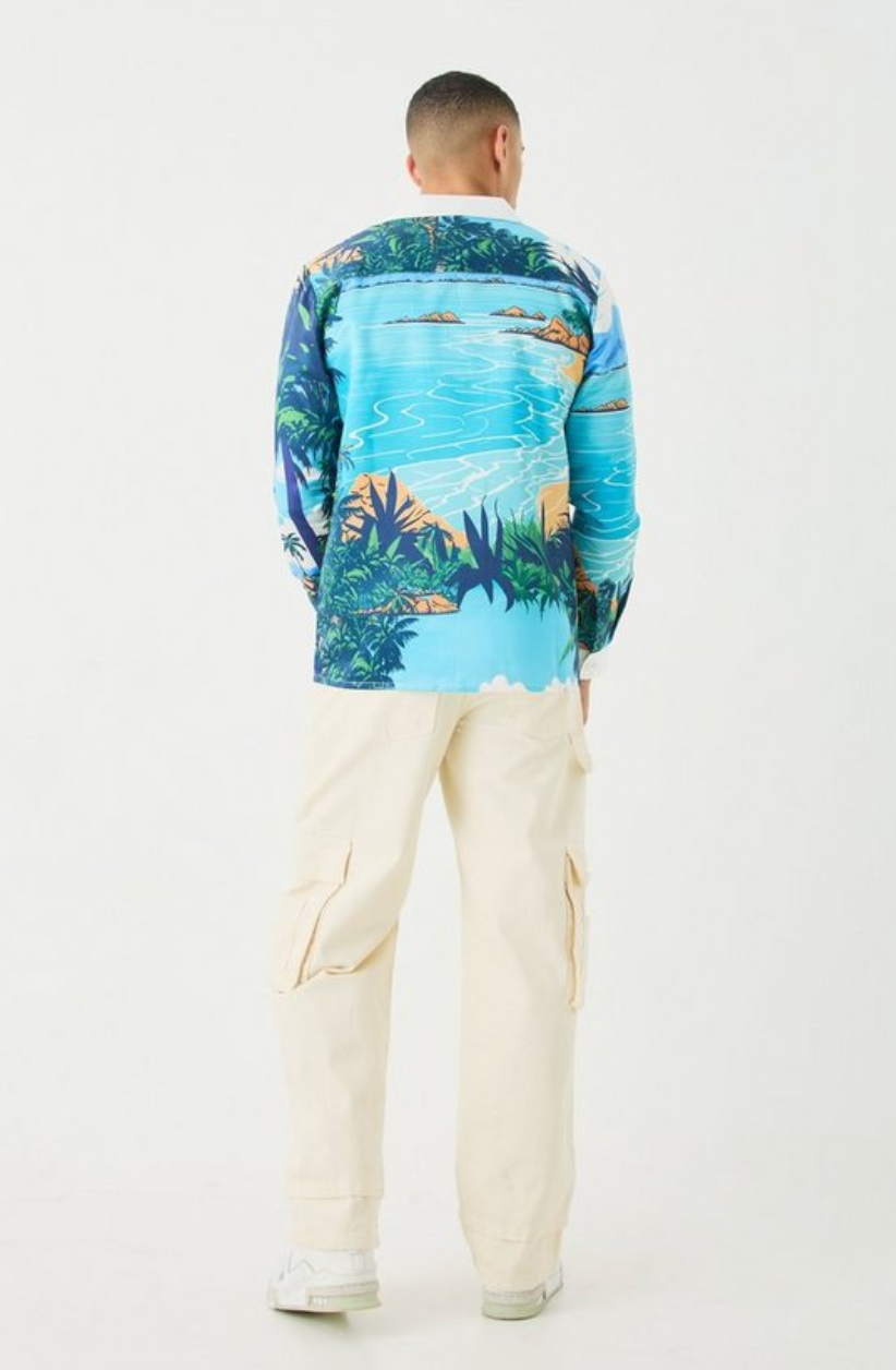 LONG SLEEVE SATIN BEACH SHIRT - MULTI