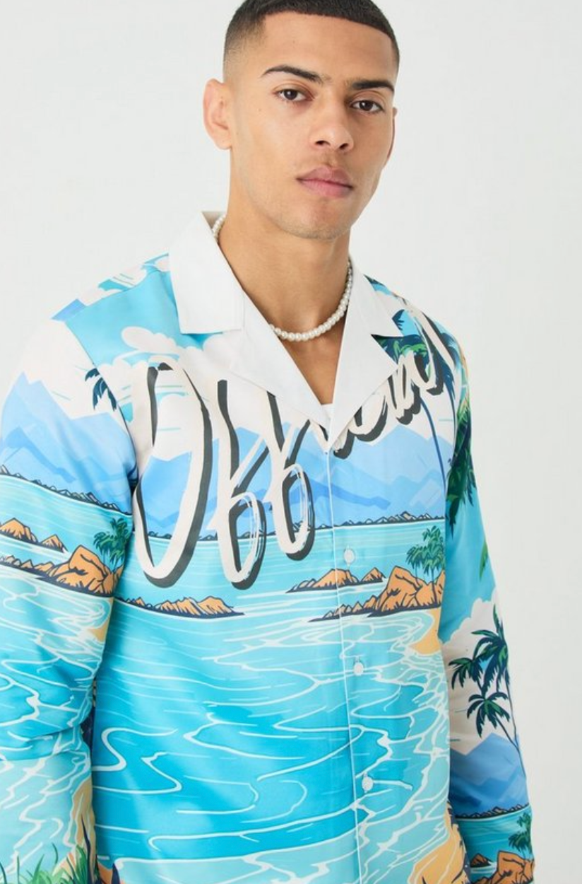 LONG SLEEVE SATIN BEACH SHIRT - MULTI