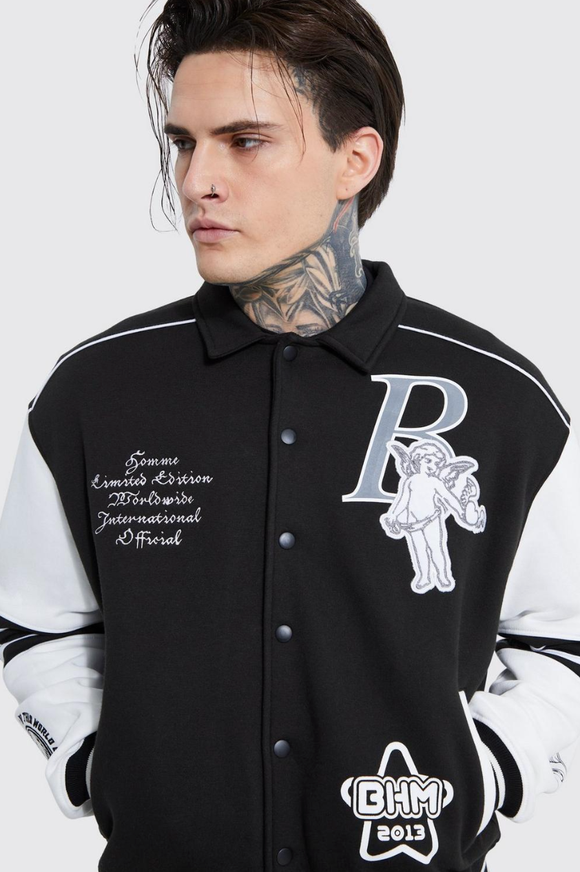 BOXY 13 APPLIQUE JERSEY VARSITY HARRINGTON JACKET